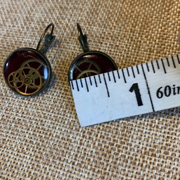 Steampunk Earrings Gears French Levers Handmade - Picture 4 of 5